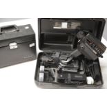 Cased Panasonic camcorder NV-MC30B with an Elmo Super 8 Sound 600SD cine camera. P&P Group 2 (£18+
