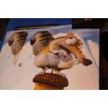 Scrat (Ice Age), two cardboard cinema advertising displays etc, 50 x 50 cm. This lot is not