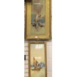 ANTON PURIGINI pair of framed watercolours of Venetian scenes, 59 x 24 cm. P&P Group 3, will be sent