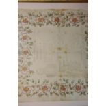 Framed faded napkin celebrating the visit of President Leubets to london, 1903, 35 x 35 cm. P&P