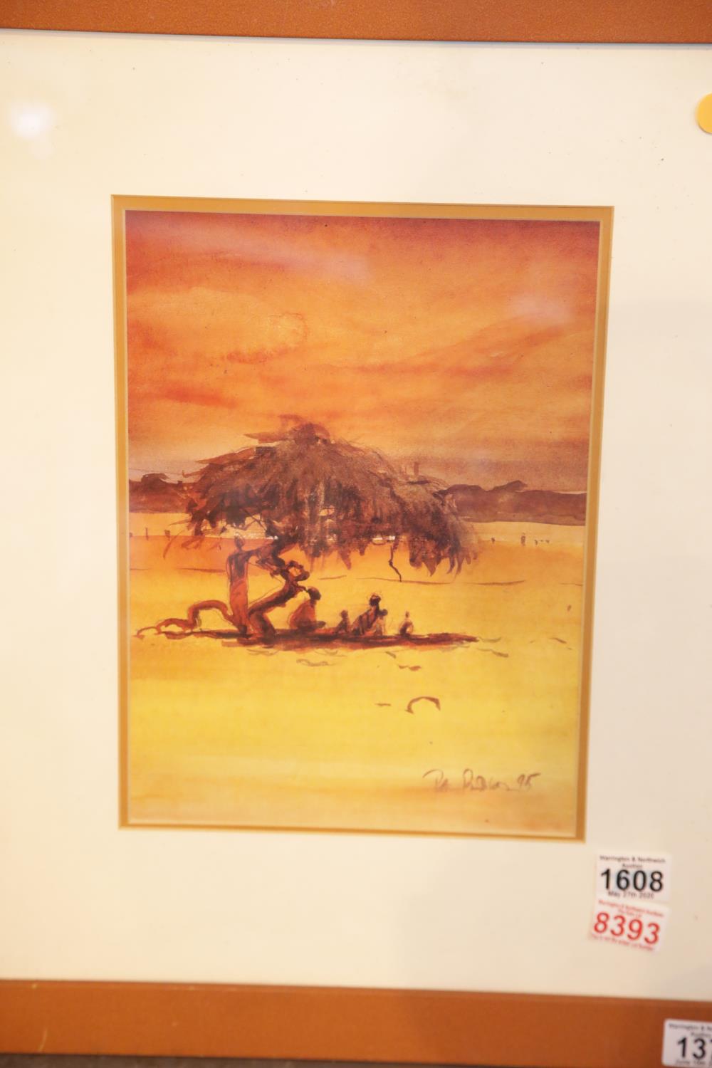 After Patrick Bradfield Under the shade of the Acacia Tree framed print, 24 x 32 cm. P&P Group 3,