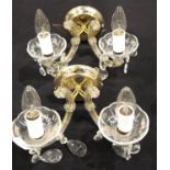 Pair of lacquered brass and glass electric wall sconces, W: 17 cm. P&P Group 3 (£25+VAT for the