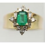 American 14ct gold, emerald and diamond ring, size M/N, 6.6g. P&P Group 1 (£14+VAT for the first lot
