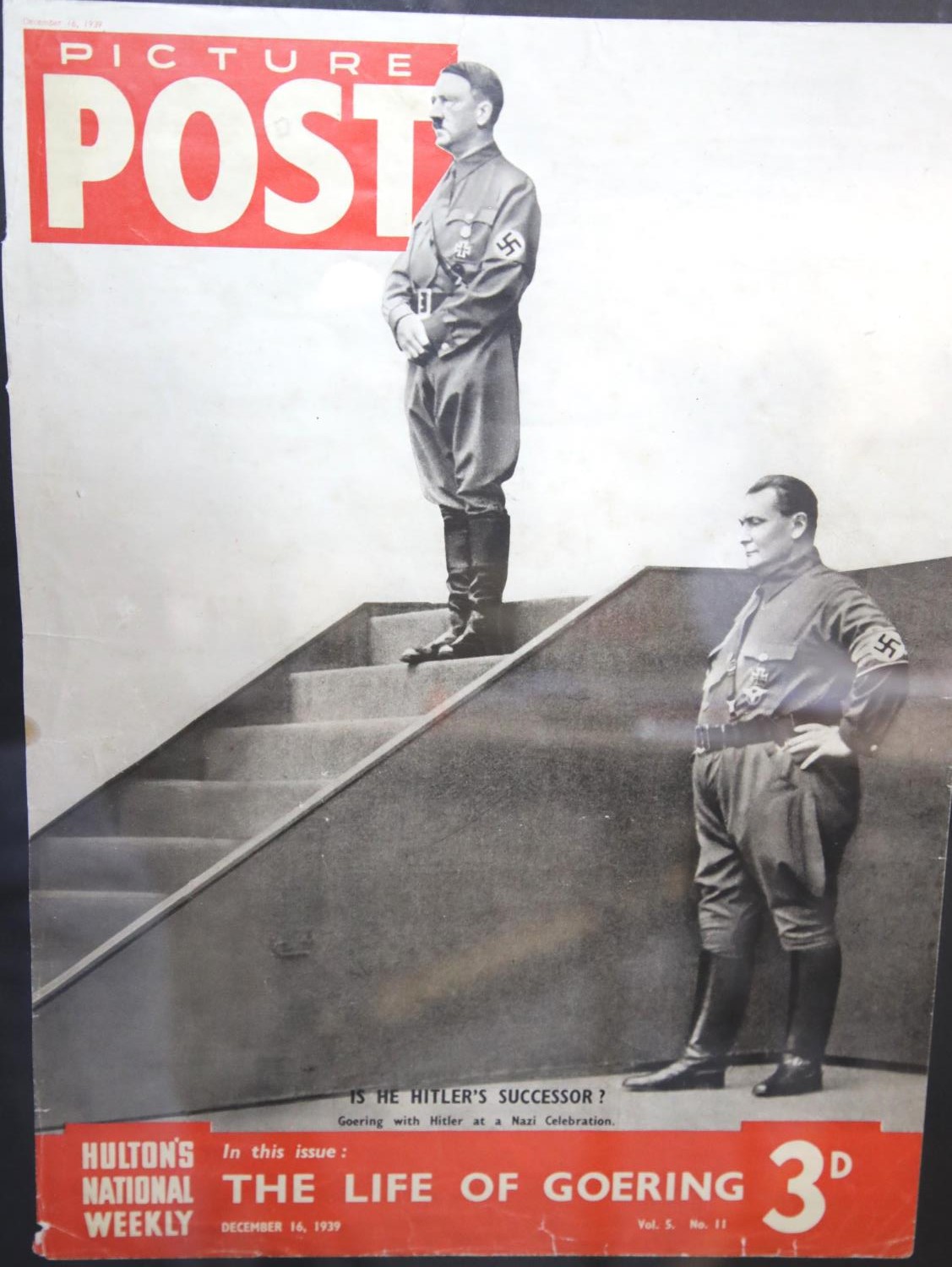 Framed 1939 edition cover of Picture Post magazine, The Life of Goering, page size 35 x 25 cm.