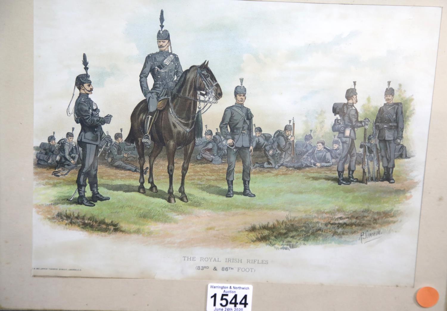 The Royal Irish Rifles (83rd & 86th Foot) colour print after R Simkin, image size 32 x 23 cm. P&P