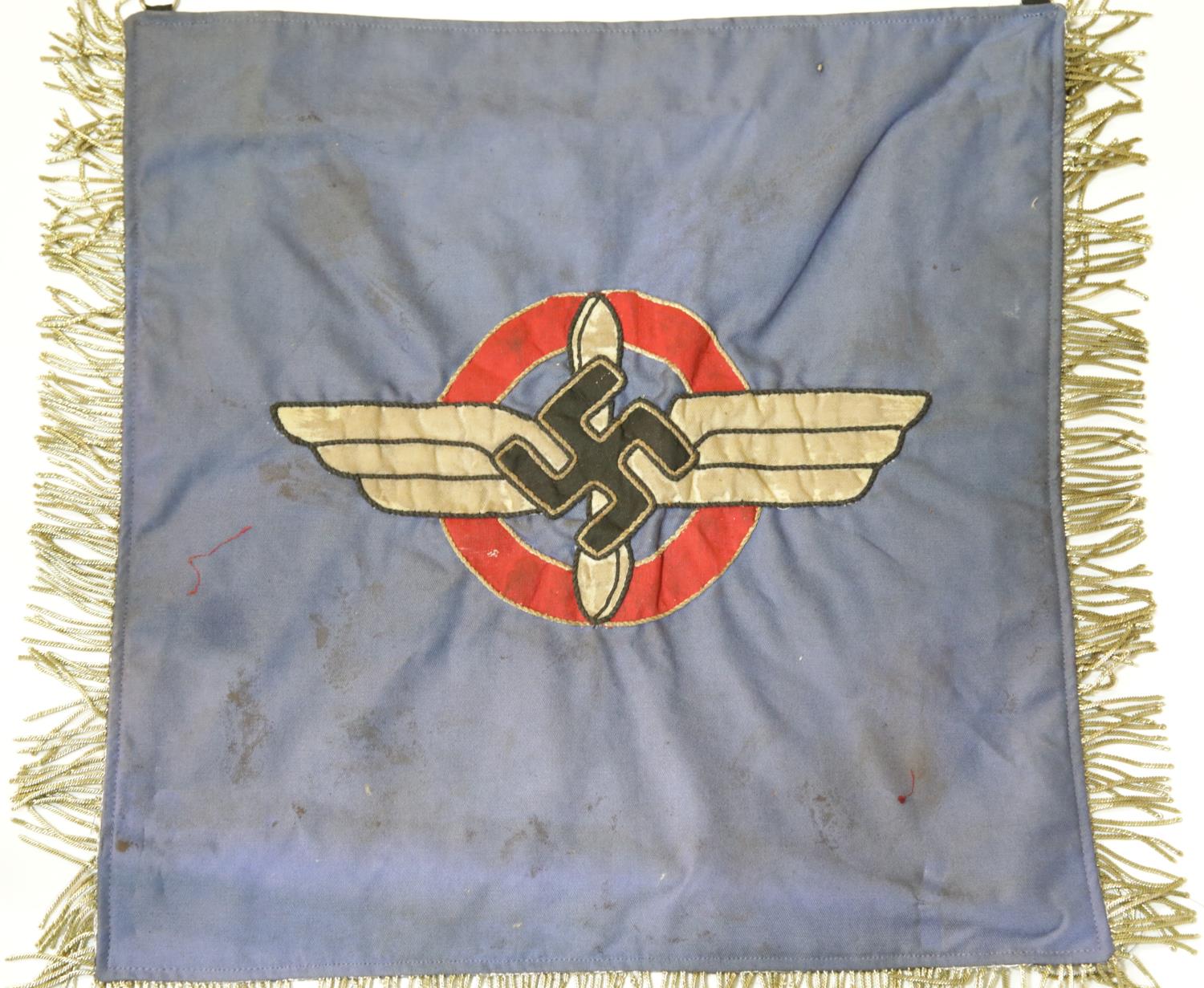 German WWII style DLV banner with gold fringe, 40 x 40 cm. P&P Group 1 (£14+VAT for the first lot