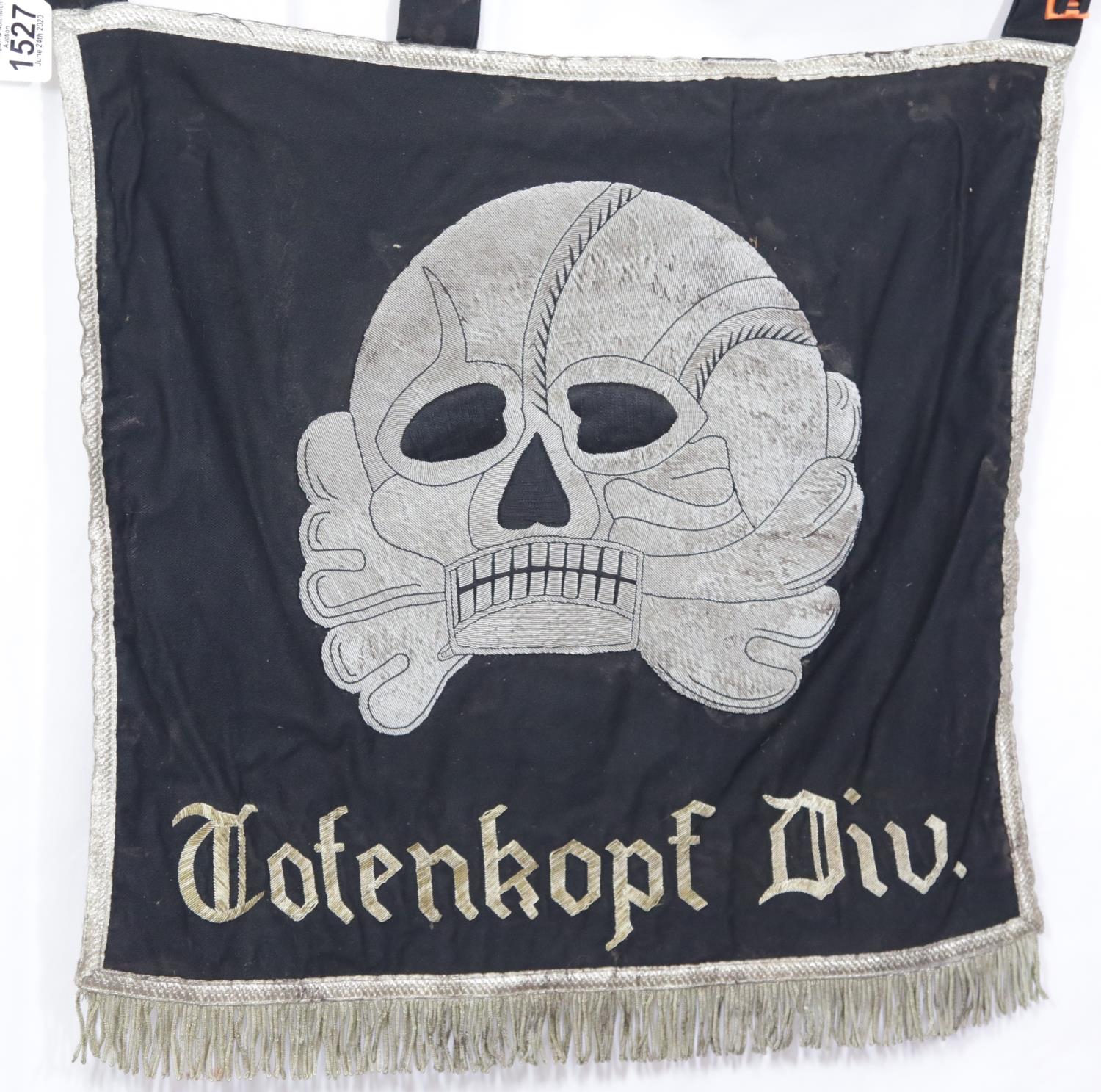 German WWII style Totenkopf Division fringed standard banner, 55 x 50 cm. P&P Group 1 (£14+VAT for