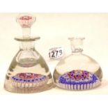 Two glass millefiori bottles, one lacking stopper. P&P Group 2 (£18+VAT for the first lot and £2+VAT