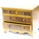 Apprentice type miniature chest of two short over two long drawers with fruitwood and boxwood inlay,