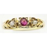 Antique 18ct gold, ruby and diamond ring, size N, 2.7g. P&P Group 1 (£14+VAT for the first lot