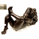 Heavy cast metal nude figurine, L: 46 cm. P&P Group 3 (£25+VAT for the first lot and £5+VAT for