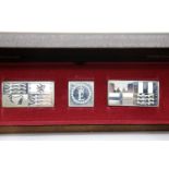 Boxed Royal Standards Queens Silver Jubilee collection of three hallmarked silver ingots. P&P
