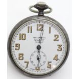 Military gun metal Mephisto pocket watch, working at lotting up. P&P Group 1 (£14+VAT for the