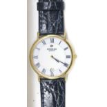 Raymond Weil Geneve gents gold plated wristwatch with white dial and blue hands, on blue leather