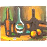 Two naive oil on board still life pictures, differing sizes. P&P Group 2 (£18+VAT for the first