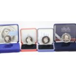 Four boxed silver proof £5 coins 2000, Golden Wedding, Diana memorial & Queen Mother centenary. P&