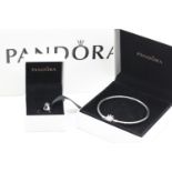 Original Pandora 925 silver bangle with bead charm and another boxed Pandora bead charm with an