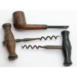 Two antique corkscrews and a Banlima pipe. P&P Group 1 (£14+VAT for the first lot and £1+VAT for