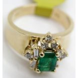 American 14ct gold, emerald and diamond ring, size M/N, 6.6g. P&P Group 1 (£14+VAT for the first lot