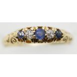 Antique 18ct yellow gold, sapphire and diamond ring, size M, 2.7g. P&P Group 1 (£14+VAT for the