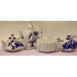 Four small Chinese blue and white teapots with character marks to base. P&P Group 2 (£18+VAT for the