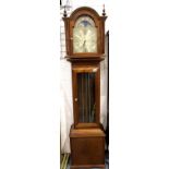 Large mahogany longcased Fenclocks Suffolk brass faced long cased clock with three weights. This