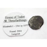 English hammered coin, House of Tudor AR three farthings, Elizabeth I 1567-1577. P&P Group 1 (£14+