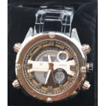 New boxed Michael Philippe multi dial wristwatch on a black strap. P&P Group 1 (£14+VAT for the