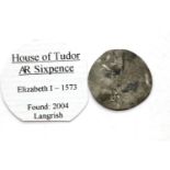 English hammered coin, House of Tudor AR sixpence, Elizabeth I 1573. P&P Group 1 (£14+VAT for the