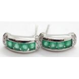 Pair of contemporary 9ct white gold, emerald and diamond earrings. P&P Group 1 (£14+VAT for the