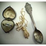 Rolex Bucherer teaspoon yellow metal blue and white stone ring in a vintage heart shaped box and a