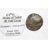 English hammered coin, House of Tudor AR halfgroat, Elizabeth I 1561-1577. P&P Group 1 (£14+VAT
