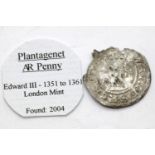 English hammered coin, Plantagenet AR penny, Edward III 1351-1361, London Mint. P&P Group 1 (£14+VAT