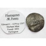 English hammered coin, Plantagenet AR penny, Edward I 1279-1307, Durham Mint. P&P Group 1 (£14+VAT