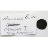 Hammered bronze Charles I rose farthing. P&P Group 1 (£14+VAT for the first lot and £1+VAT for