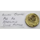 Roman bronze AE AS Hadrian gold plated. P&P Group 1 (£14+VAT for the first lot and £1+VAT for