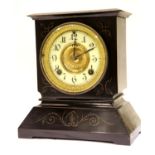 American Ansonia New york slate mantel clock with pendulum. P&P Group 3 (£25+VAT for the first lot