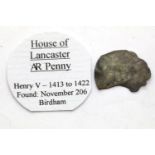 English hammered coin, House of Lancaster AR penny, Henry V 1413-1422. P&P Group 1 (£14+VAT for