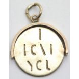 9ct gold 1970s I Love You spinner charm, D: 18 mm, 0.8g. P&P Group 1 (£14+VAT for the first lot