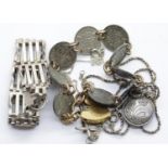 Collection of hallmarked and 925 silver jewellery including gate bracelet, locket etc, 46g. P&P