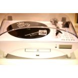 White GPO Jive Music Centre ? three speed turntable, CD/MP3/USB player, FM radio and remote control.