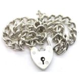 Ladies hallmarked silver solid link curb charm bracelet with padlock, L: 95 mm, 10.5g. P&P Group