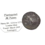 English hammered coin, Plantagenet AR penny, Henry III 1216-1272, London Mint. P&P Group 1 (£14+