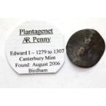 English hammered coin, Plantagenet AR penny, Edward I 1279-1307, Canterbury Mint. P&P Group 1 (£14+