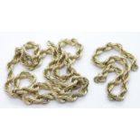 9ct yellow gold rope neck chain (broken) 4.9g L:47c P&P Group 1 (£14+VAT for the first lot and £1+