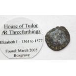 English hammered coin, House of Tudor AR threefarthings, Elizabeth I 1561-1577. P&P Group 1 (£14+VAT