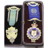 Two hallmarked silver gilt ROAB medals from Weaver Lodge attributed to Bro S S Brooks. P&P Group