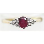 Ladies 9ct gold, ruby and diamond ring, size L, 2.2g. P&P Group 1 (£14+VAT for the first lot and £