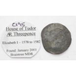 English hammered coin, House of Tudor AR threepence, Elizabeth I 1578-1582. P&P Group 1 (£14+VAT for
