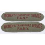 Pair of British WWII style Women's Transport Service FANY cloth badges. P&P Group 1 (£14+VAT for the